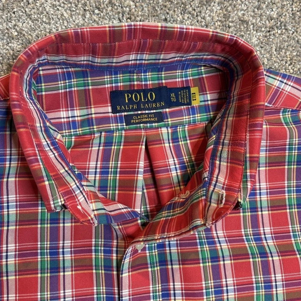 Polo Ralph Lauren Mens XL Classic Fit Performance Plaid Button Down Shirt Red
